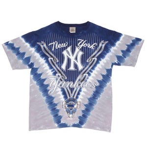 Vintage mlb tie dye new york ny yankees liquid blue tee shirt 1990s size medium image 2