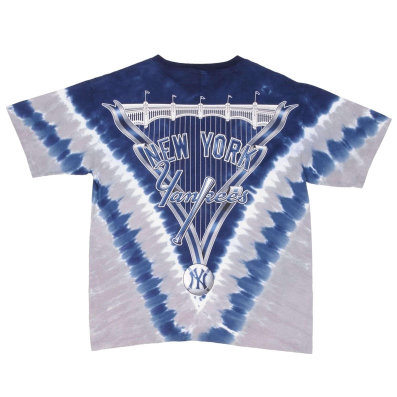 Vintage mlb tie dye new york ny yankees liquid blue tee shirt 1990s size medium image 4