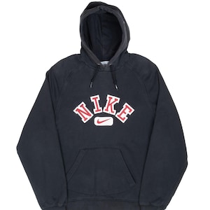 Vintage nike spellout swoosh black hoodie sweatshirt 2000s size medium image 1
