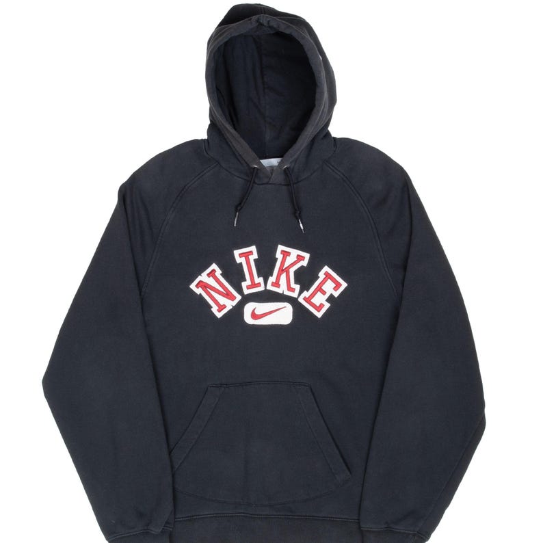Vintage nike spellout swoosh black hoodie sweatshirt 2000s size medium image 1