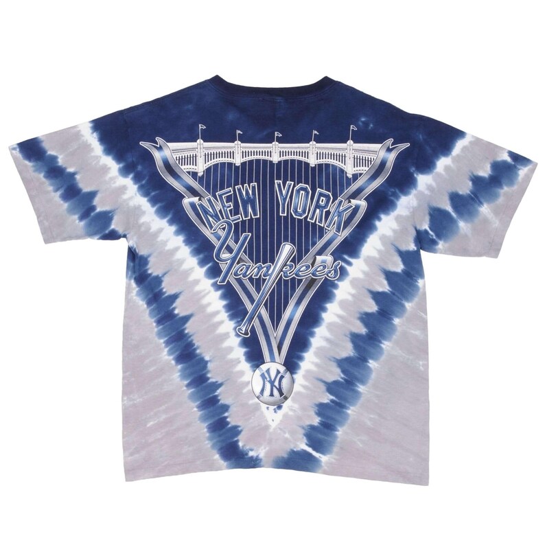 Vintage mlb tie dye new york ny yankees liquid blue tee shirt 1990s size medium image 3
