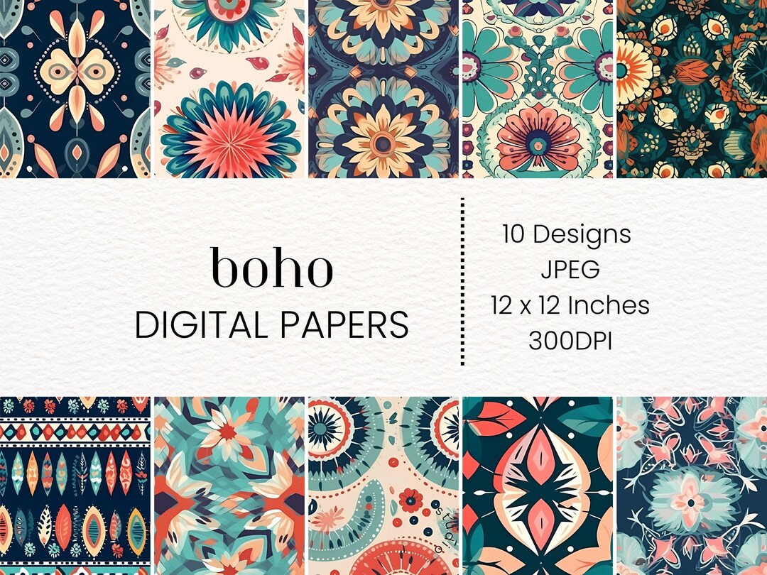 Patterned Craft Paper Boho Boho Digital Paper Scrapbook Paper Bohemian Pattern - Etsy