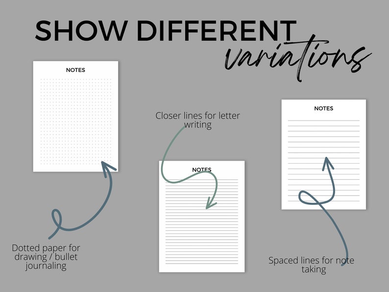 Lined &amp; Dotted Page Template, Canva Printable Stationery Template ...
