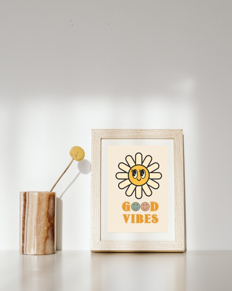 Retro Good Vibes Only Wall Art Sunflower Print Good Vibes Etsy