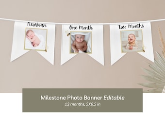 First Bee-Day Editable Milestone Photo Banner Digital Download