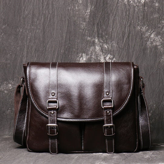 Full Grain Vegan Leather Messenger Bag Mens Leather Shoulder Etsy
