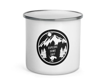 Unique Enameled Camp Mug | Explore Some Sh*t | Funny Dog Poop Design