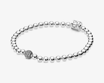 Pandora Charm Beaded Chain Bracelet, Pandora Minimalist StyleEveryday Charm S925 Sterling Silver Bracelet, Gift for her