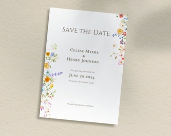 Whimsical Wildflower Save the Date Template, Save the Date Canva Digital Invite, Rustic Wildflower Download, Editable Colorful Garden Floral