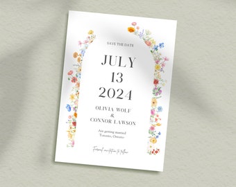 Whimsical Wildflower Wreath Save the Date Template, Save the Date Canva Digital Invite, Rustic Download, Editable Colorful Garden Floral