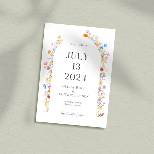 Whimsical Wildflower Wreath Save the Date Template, Save the Date Canva Digital Invite, Rustic Download, Editable Colorful Garden Floral