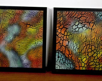 Par de paneles abstractos de arte en vidrio moldeado al horno de Charlotte Miller