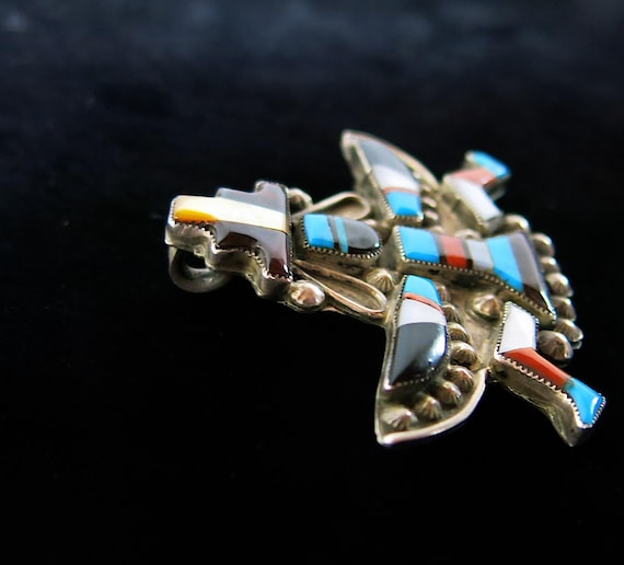 Old Pawn Zuni Knifewing Inlay Brooch Signed Lamy View 2