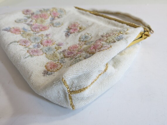 Antique French Floral Micro Beaded Purse - image 8