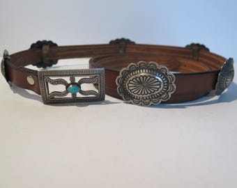 Adrienne Teeguarden‎ Pewter Silver Turquoise Concho Eagle Leather Belt Buckle What is the origin and value of the turquoise eagle and belt? main image 4