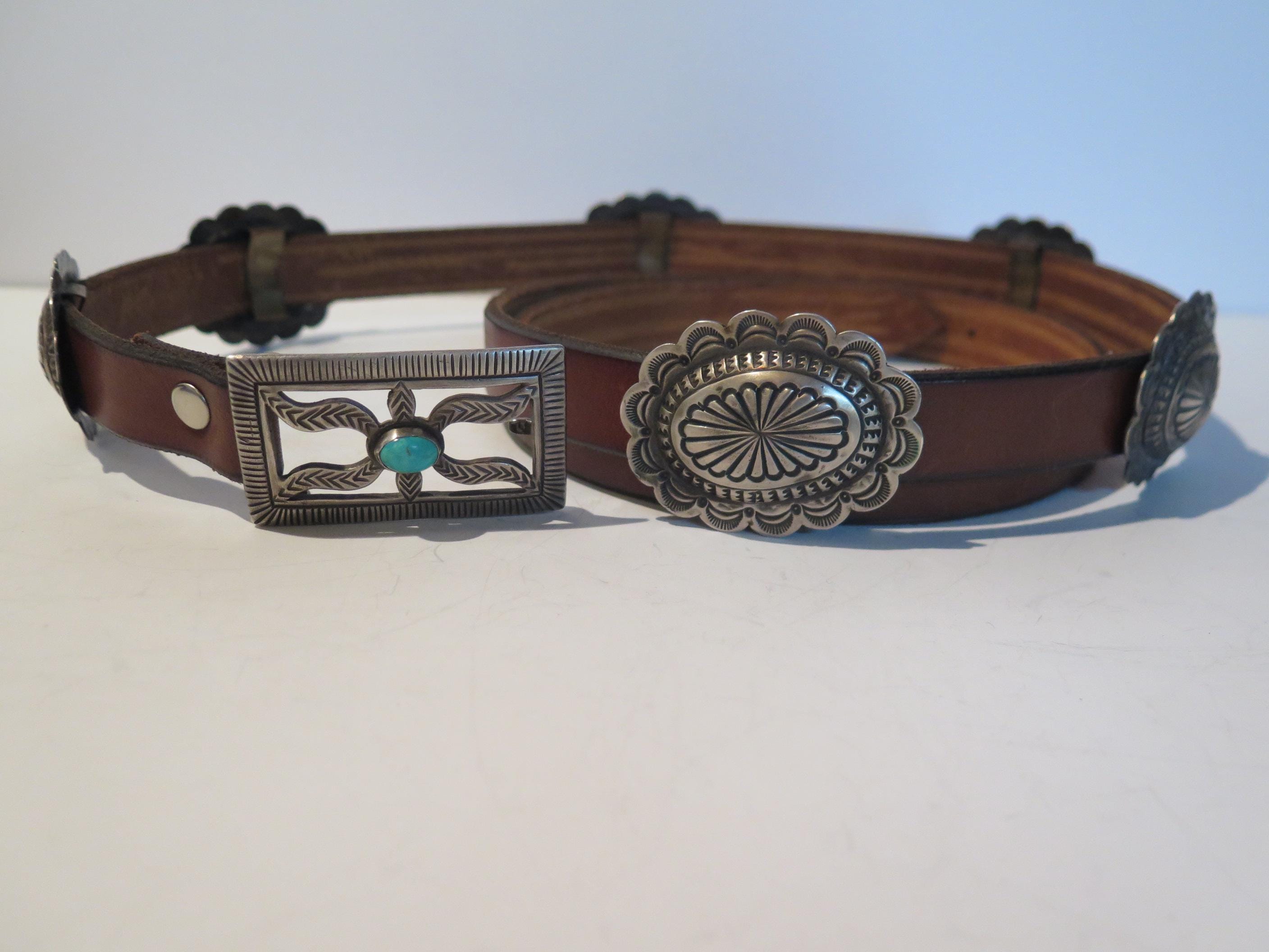 Vintage leather sterling turquoise concho belt - Etsy 日本