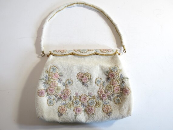 Antique French Floral Micro Beaded Purse - image 1