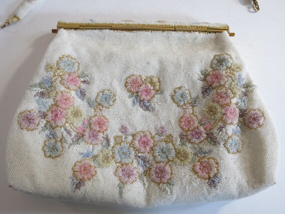 Antique French Floral Micro Beaded Purse - image 10