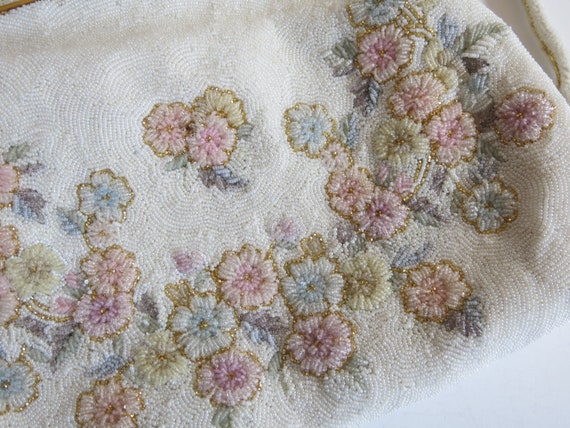 Antique French Floral Micro Beaded Purse - image 6