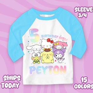 Kitti and Friends Birthday Shirt, Cute Cat Theme Party Shirt, Cute Kitty Family Birthday Shirt,Personalized Cat Kawaii, Family Tee, All Size