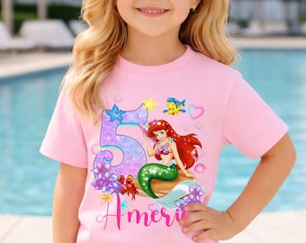 Personalized Princess Birthday T-Shirt: Mermaid Princess Theme Party, Gift for Girls