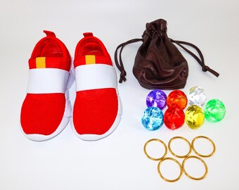 Chaussures soniques pour tout-petits avec sac inspiré du film - Pierres précieuses et bagues en or - Chaussures unisexes pour Halloween avec cosplay