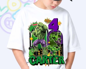 Personalized Superhero Birthday T-Shirt: Hulk Kids Party Theme Tee, Cotton Tee