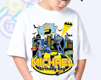 Personalized Superhero Birthday T-Shirt: Bat Kids Party Theme Tee, Cotton Tee