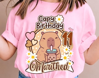 Personalized Capybara Birthday T-Shirt: Cappy Lover Theme Party, Gift for Girls