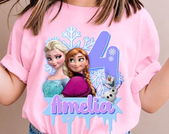 Personalized Elsa Birthday T-Shirt: Elsa and Anna Theme Party, Gift for Girls