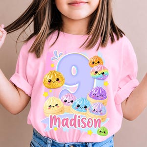 Personalized Dumpling Birthday T-Shirt: Squish Party Theme, All Sizes Basic Pink Shirt