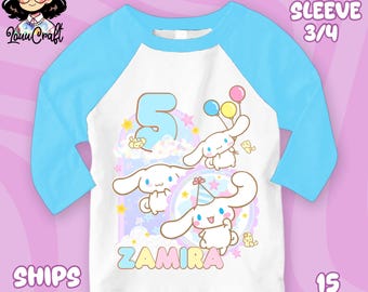 Camiseta de cumpleaños de Cinnamroll, camiseta para fiesta temática Kawaii, camiseta de cumpleaños familiar, todas las tallas.