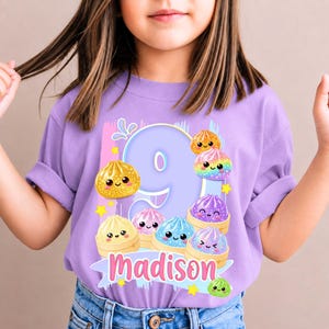 Personalized Dumpling Birthday T-Shirt: Squish Party Theme, All Sizes Basic Lavender Shirt