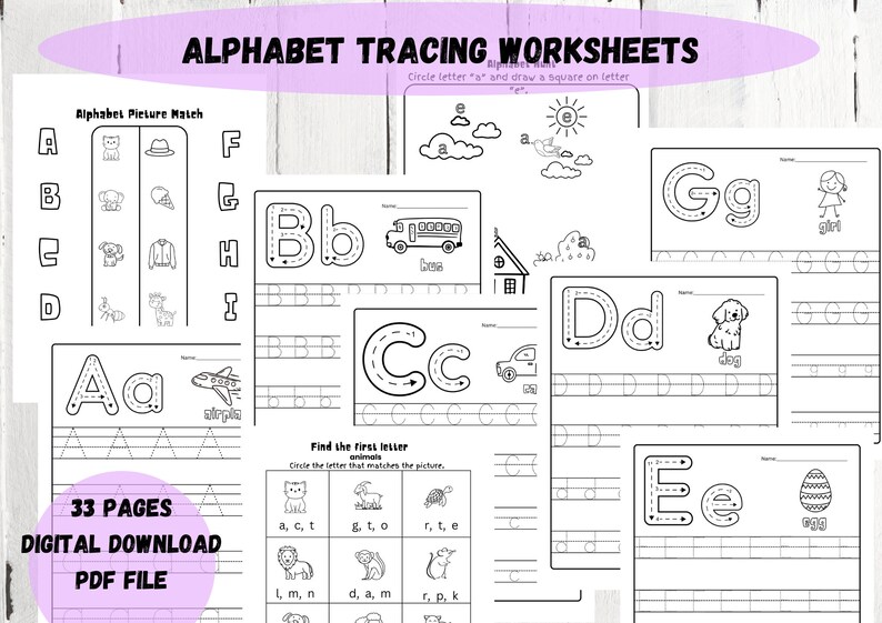 Preschool Worksheets Kindergarten Worksheets Alphabet Tracing Matching