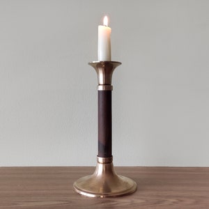 Rare Swedish brass candlestick holder | Grillby Massing wooden and brass candleholder