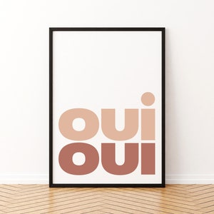 Oui Oui Digital Print, French Decor, Salmon, Blush, Aesthetic Print, Contemporary Typography, Minimalist Trendy Print, Housewarming Wall Art