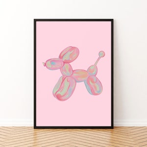 Pink Balloon Dog, Preppy Wall Art, Bedroom Decor, Dorm Print, Bedroom Poster, Trendy Digital Print, Minimalist Print, Aesthetic Print