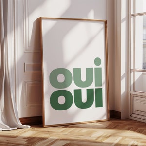 Oui Oui Digital Print, French Decor, Green Print, Minimalist Wall Art