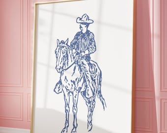 Blue Cowboy Sketch, Coastal Cowgirl, Western Cowboy, Rodeo Howdy, Aloha, Digital Download