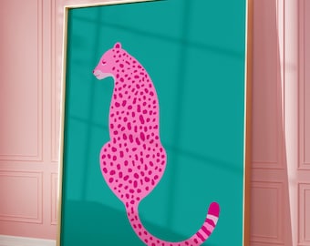 Pink Cheetah Print, Boho Animal Print, Aesthetic Print, Preppy Pink Art, Pink Leopard, Digital Wall Art