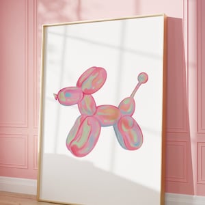 Pink Balloon Dog White, Preppy Wall Art, Bedroom Decor, Dorm Print, Bedroom Poster, Trendy Digital Print, Minimalist Print, Aesthetic Print