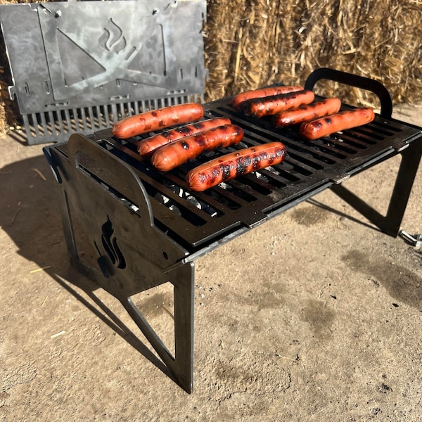 Metal Portable Grill that Folds Up/Unpainted and Unseasoned/Durable Raw Steel