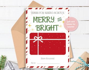 PRINTABLE Holiday Gift Card Holder Christmas Gift for Teacher, Christmas Gift Card Holder, Teacher Gift Card Holder, Teacher Appreciation