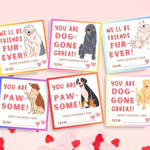 Printable Dog Valentine&#39;s Day Cards, Classroom Valentine&#39;s Day Cards for Kids, Valentine&#39;s Day Gift Tags, Dog Themed Valentines Day Cards