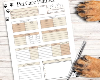 Agenda imprimable pour garder votre animal de compagnie ou votre maison | Planificateur de garde d'animaux PDF | Guide de soins pour animaux de compagnie | Soins pour chiens/chats | Journal du vétérinaire