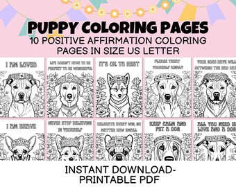 Dog Coloring Pages | Kids Coloring Pages | Floral Dog Coloring Book | Puppy Coloring Page | Coloring For Dog Lovers | Positive Affirmations