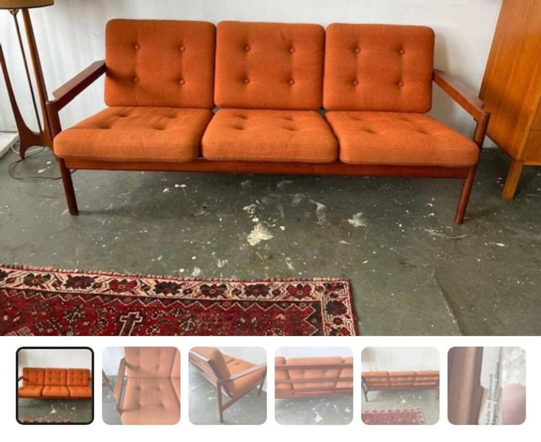 1960's Vintage Danish Kai Kristiansen Sofa - Orange - NYC PICKUP