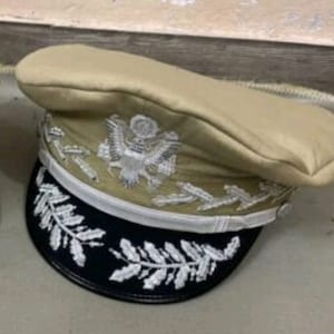 US Army Peak Cap General Douglas Macarthur&#39;s Uniform Military Khaki Hat with white bullion embroidery