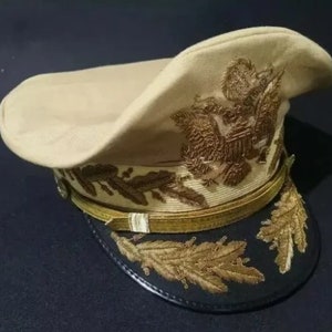 US Army Peak Cap General Douglas Macarthur&#39;s Uniform Military Khaki hat with  bullion embroidery