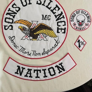 Sons of silence mc nation iron on embroidered set 35cm